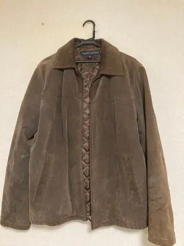 TOMMY HILFIGER 다크 브라운 천연 가죽 스웨이드 자켓