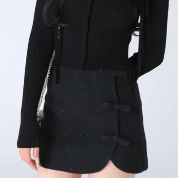 M me eme 라메 리본 라피 조이드 미니 스커트