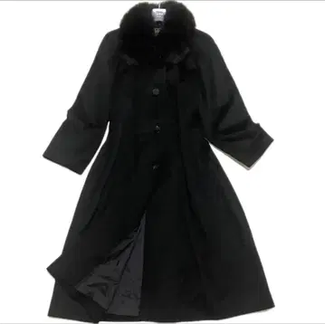 [컨디션 최상] 롱 코트 캐시미어 100% 퍼 맥시 길이 A라인 블랙