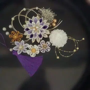츠마미세이 머리 장식 퍼플 성인식 결혼식 졸업식