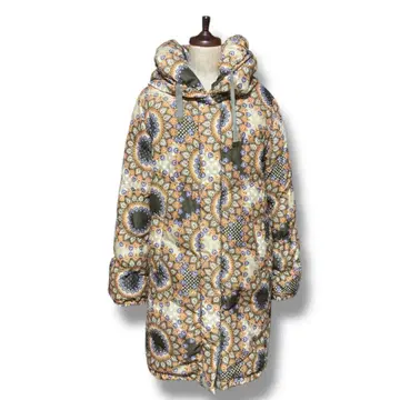 페이즐리 무늬 후드 부착 롱 다운 자켓