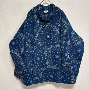 [ 3XL ] 반다나 패턴 플리스 오버 사이즈 상의 블루