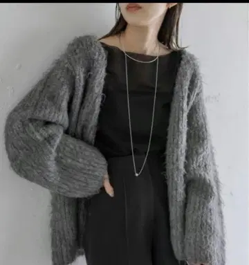 mystic 울 혼방 샤기 가디건 차콜 그레이