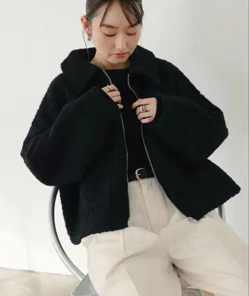 andMe 미사용 새상품 택 포함 보아 지퍼 블루종 울 코트 오버 사이즈