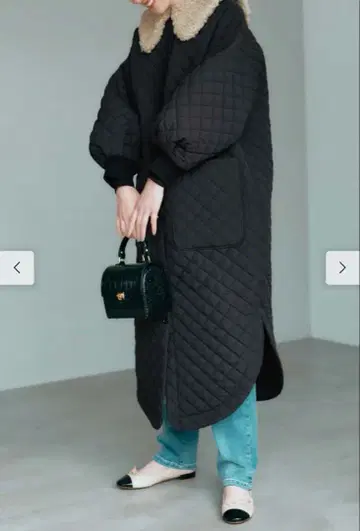 새상품 IEDIT[이디트] 키쿠치 아츠코 콜라보 보아 카라 퀼팅 코트