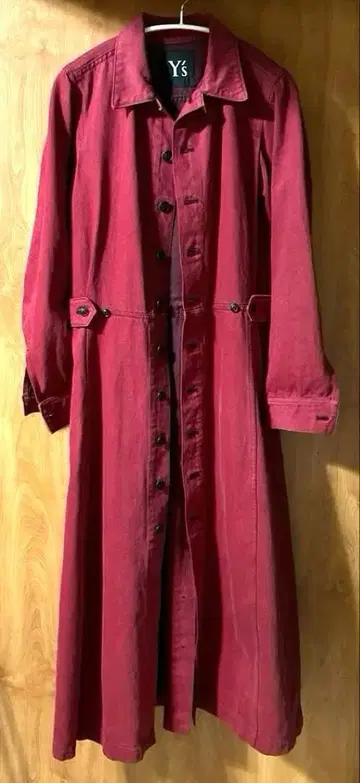 Y's 데님 롱 원피스 긴팔 롱 코트 빨간색