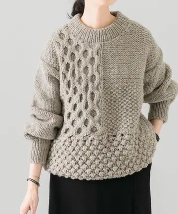 kagure [ 22AW ] 페루 아란 패턴 패치워크 니트