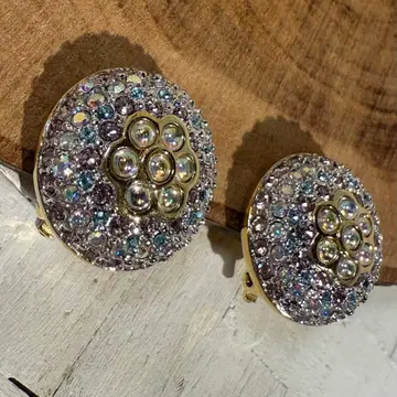 각인 있음 스와로브스키 눈부신 성게알 같은 반짝이 귀찌 | 빈티지