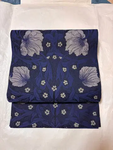 니시진 후쿠로 오비 [ 모리스의 꽃 ] 남색 실루엣