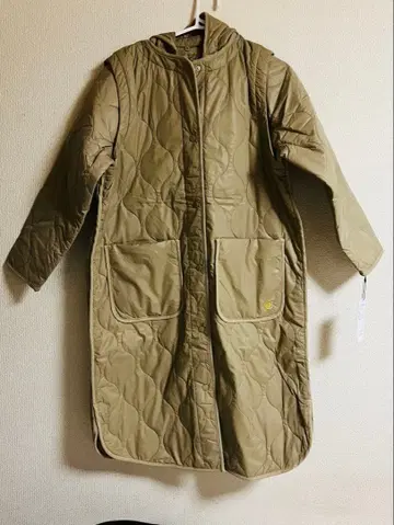 카키 퀼팅 자켓 후드 부착