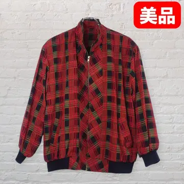 한국제 타탄 체크 블루종 빨간색 집업