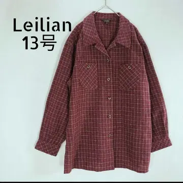 [ Leilian ] 울 혼방 오버 셔츠 체크 긴팔 벽돌색 13호