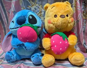 FukuFuku 딸기 대형 봉제 인형 스티치 푸우 세트