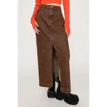 미사용 새상품 브라운 데님 타이트 스커트 롱 스커트