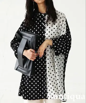 antiqua 도트 무늬 긴팔 셔츠 여성용 상의