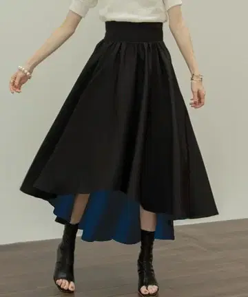 피쉬테일 롱 스커트 블랙 바이컬러 플레어
