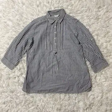 MAMAIKUKO 여성용 7부 소매 블라우스 M 린넨 스트라이프