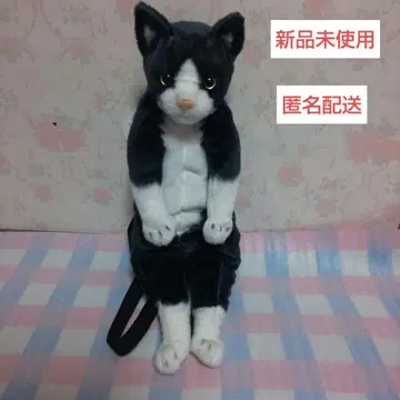 리얼 고양이 봉제 인형 백팩 고양이 백 하치와레 냥코 화이트 블랙