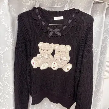 LIZLISA 곰 니트 자수 twin bear