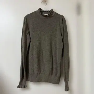 tumugu 코튼 랜덤 리브 니트 프릴 하이넥 풀오버