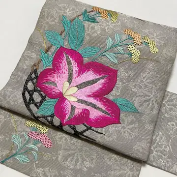 앤티크 나고야 오비 꽃무늬 자수 다이쇼 로망