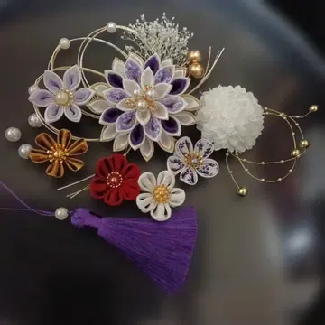 츠마미세이 머리 장식 퍼플 성인식 결혼식 졸업식