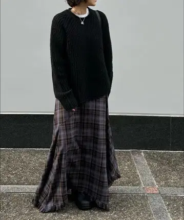 tartan check long skirt_oksoon