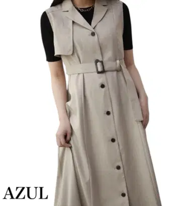 AZUL 베이지 슬리브리스 베스트 셔츠 원피스