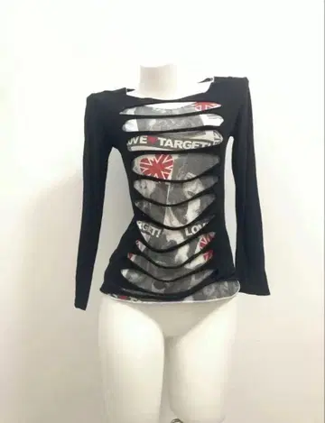 헤이세이 갸루 00s 컷 아웃 긴팔 상의 Y2K 그런지