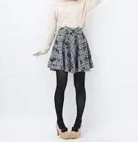 INGNI 리본 글렌체크 미니 스커트 플레어 꽃무늬