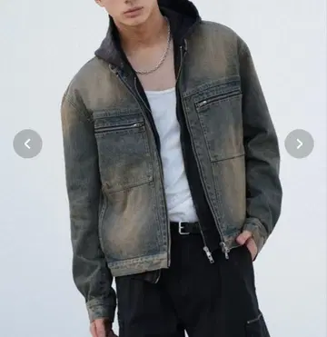 WYM LIDNM 남성용 데님 지퍼 모토 자켓 M 인디고 구제 의류