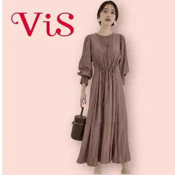 Vis 브라운 롱 원피스 긴팔