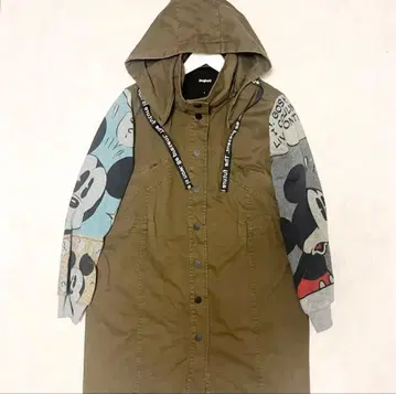 미키마우스 후드 모즈 코트 Desigual 카키