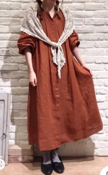 사만사 모스모스 린넨 100% 후 허리 리본 원피스 슬로우 린넨