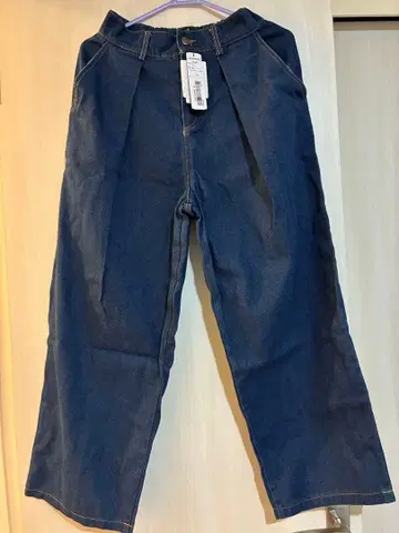 merlot 데님 턱 와이드 팬츠