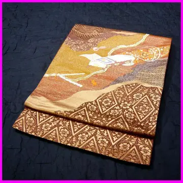 후쿠로 오비 순수 실크 자수 금실 은실 거문고 문양 육통 익명 배송