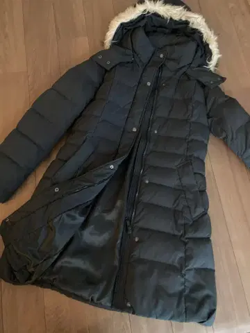 무인양품 여성용 후드 부착 다운 코트 블랙