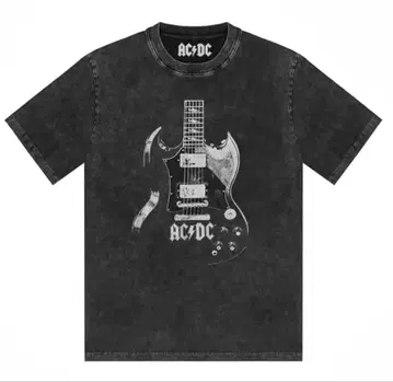 미사용 새상품 [ AC/DC 기타 패턴 락 티셔츠 ] 블랙 M 사이즈