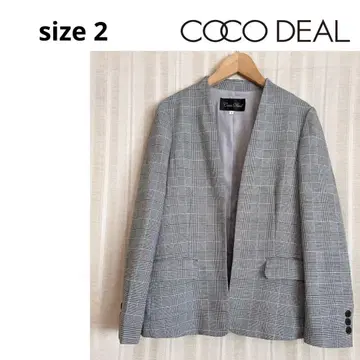 새상품급! COCO DEAL 체크 무늬 V넥 노카라 자켓 2