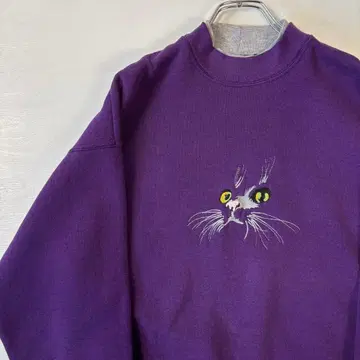 USA제 고양이 맨투맨 트레이닝복 퍼플 L 사이즈 자수 캣