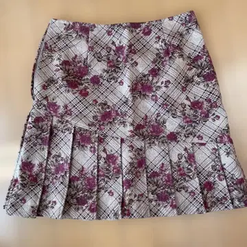 Lest Rose 꽃무늬 체크 플레어 스커트