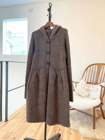 베네통 BENETTON 후드 부착 니트 롱 가디건 원피스풍