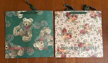 원더풀 월드 종이 봉투 곰 꽃무늬 쇼핑백 2개
