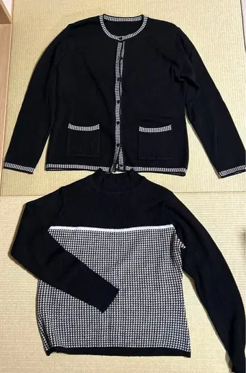 하운드투스 체크 니트 스웨터 가디건 세트