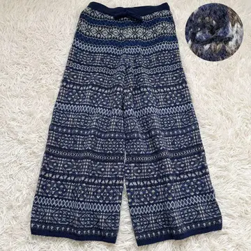 45rpm 울 100% 자카드 니트 팬츠 카우친 팬츠 블루 계열 S
