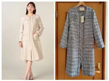 새상품 레스 빠세 [ 비슈 직조 ] MIX 트위드 노카라 코트