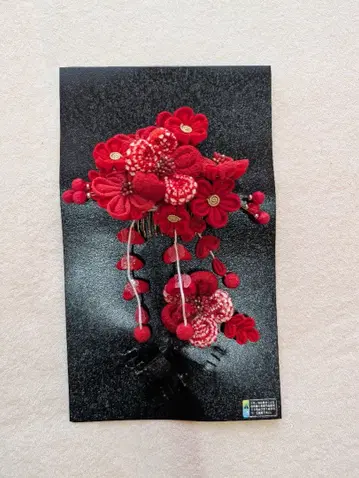 빨간색 꽃 장식 헤어콤 머리 장식