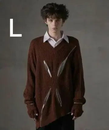 GRANCY 지퍼 디자인 비대칭 니트 L