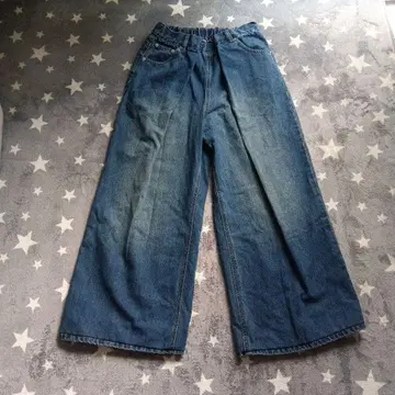 프론트 턱 와이드 팬츠 데님 L