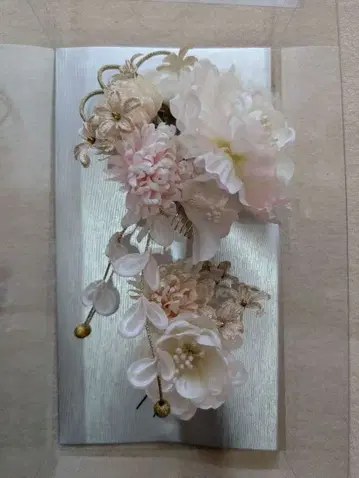 꽃 장식 헤어콤 화이트 핑크